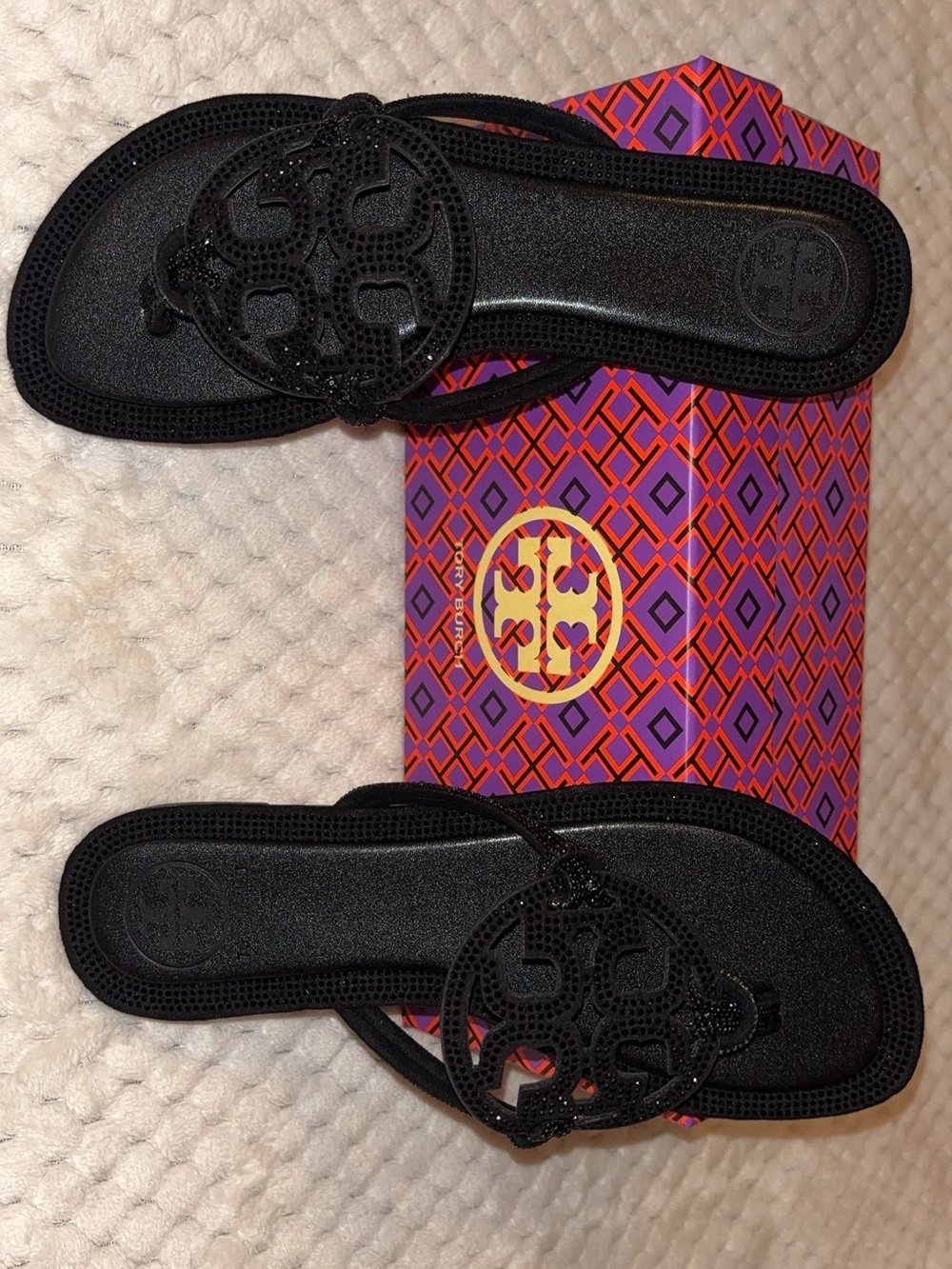 Tory Burch Black Logo Cutout Thong Sandals